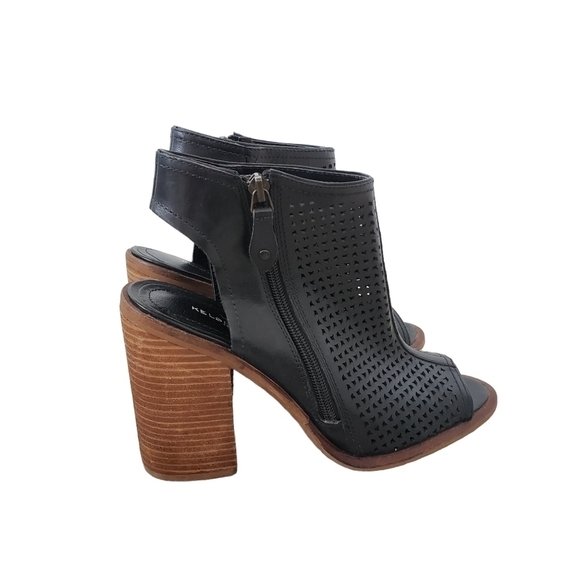 NEW Kelsi Dagger Boho Black Leather Open Toe Perforated Ankle Bootie - Picture 4 of 10